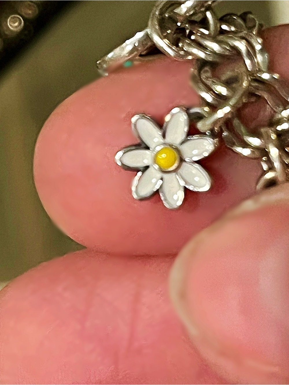 James Avery White & Yellow Enamel Mini Flower Charm Sterling Silver